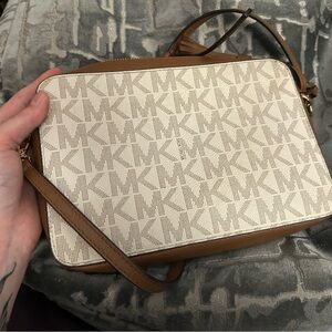 Michael Kors White and Brown Crossbody Bag